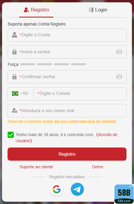 Experiência de Jogos 58b.com